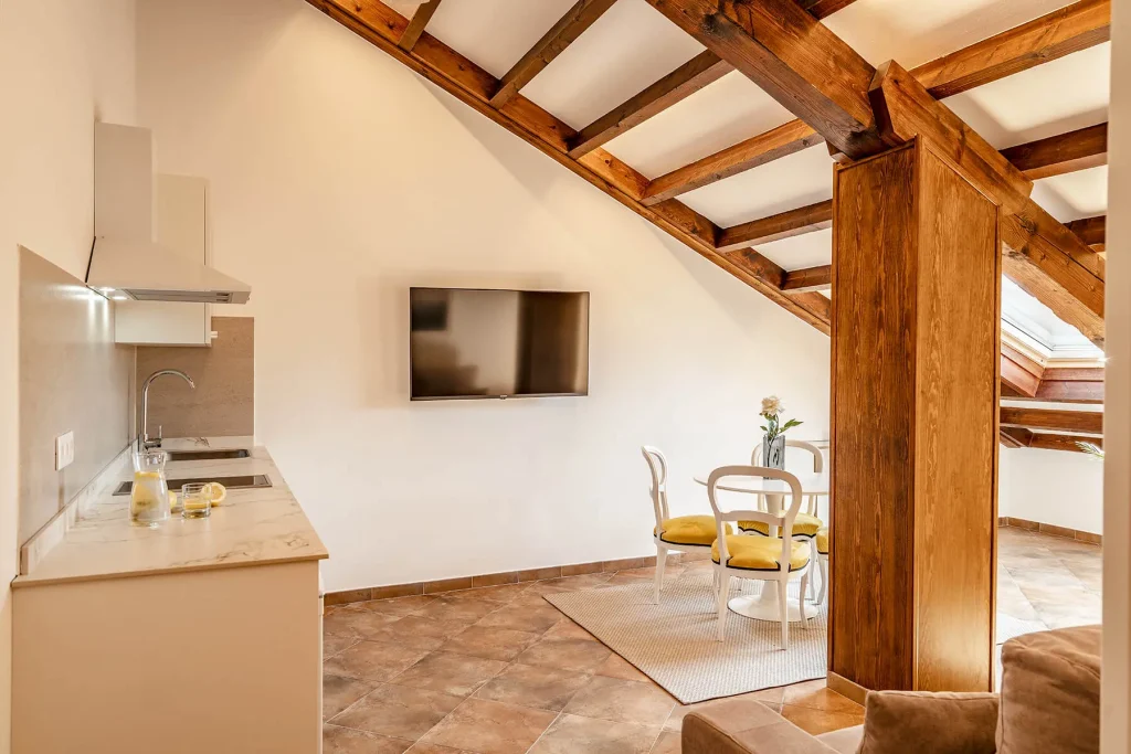 Salón-comedor con sofá cama y televisión